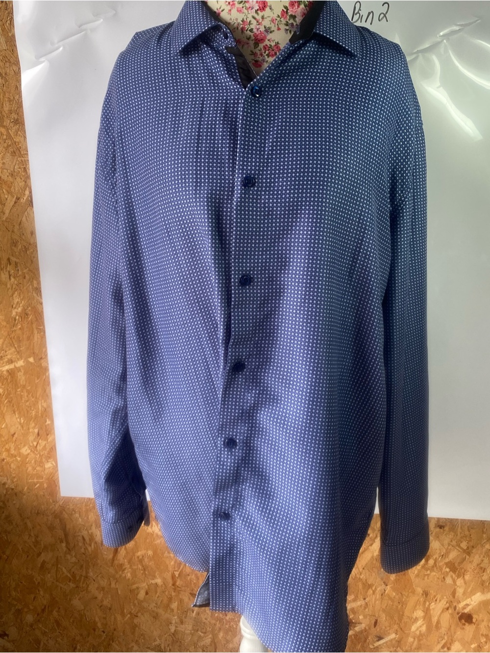 Men's Navy Microdot Dress Shirt - Classic Point Collar